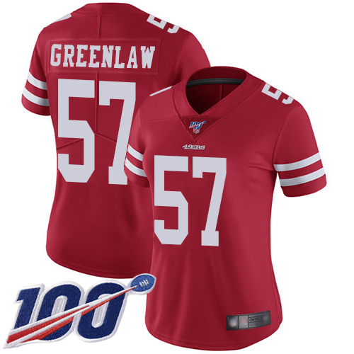 San Francisco 49ers Limited Red Women Dre Greenlaw Home NFL Jersey 57 100th Season Vapor Untouchable
